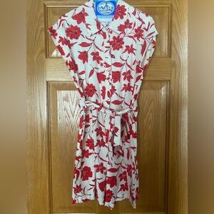 Mango Floral Red and White romper with flattering belt